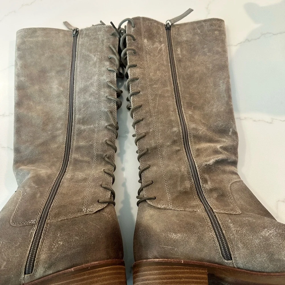 Sofft Sharnell II Boot Gray Suede Knee-High Boots Lace Up Back Leather - Picture 4 of 9